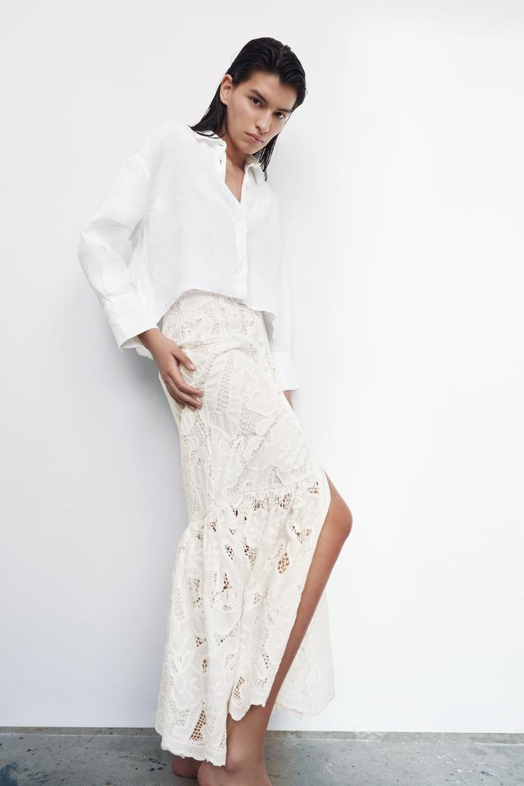 Embroidered midi skirt zara sale